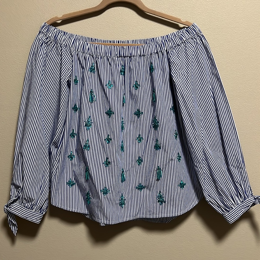 J. Crew Off-The-Shoulder Embellished Top - Picture 3 of 10
